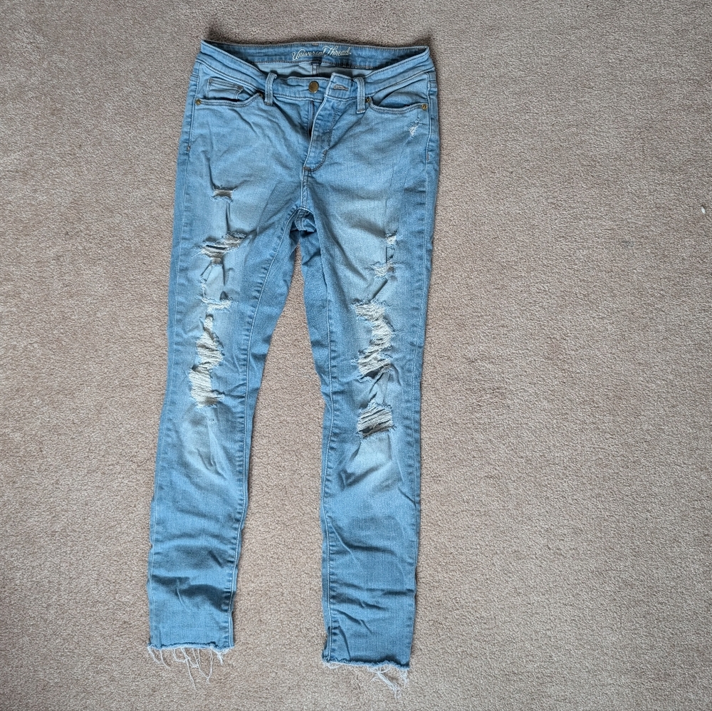 Universal Thread Blue Skinny Jeans with Distressed Details